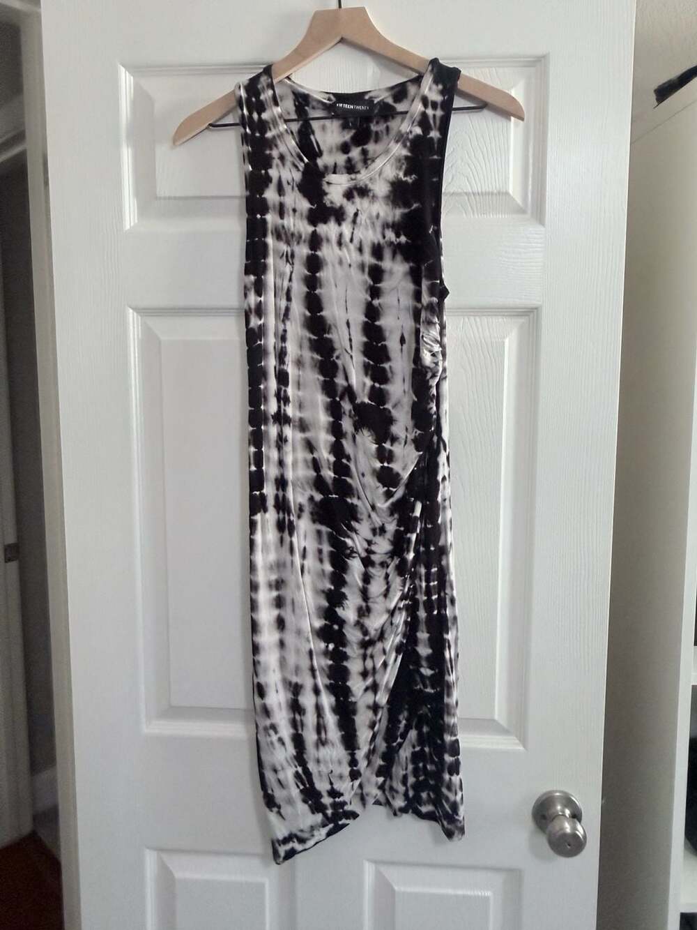 Fifteen Twenty Black and White Tie Dye Ruched Midi Tank Dress Size L